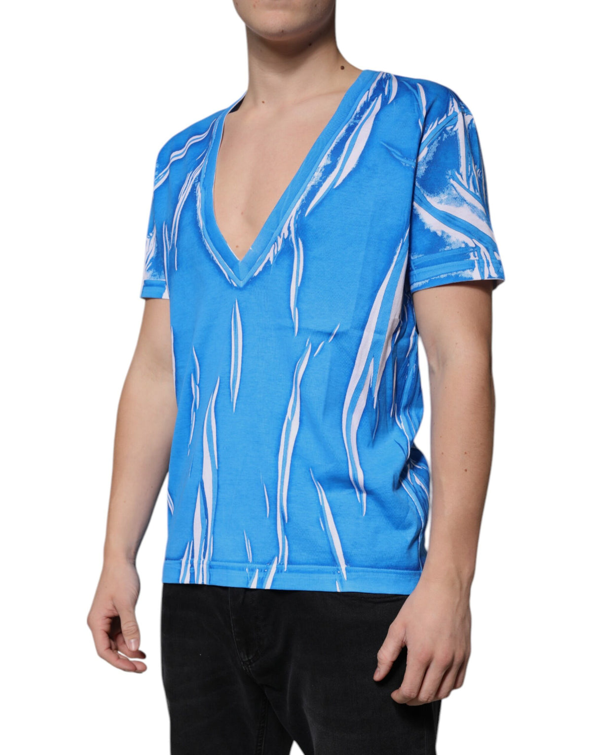 Dolce & Gabbana Blue Cotton V-neck Short Sleeves T-shirt - Eljoys Fashion 