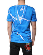 Dolce & Gabbana Blue Cotton V-neck Short Sleeves T-shirt - Eljoys Fashion 