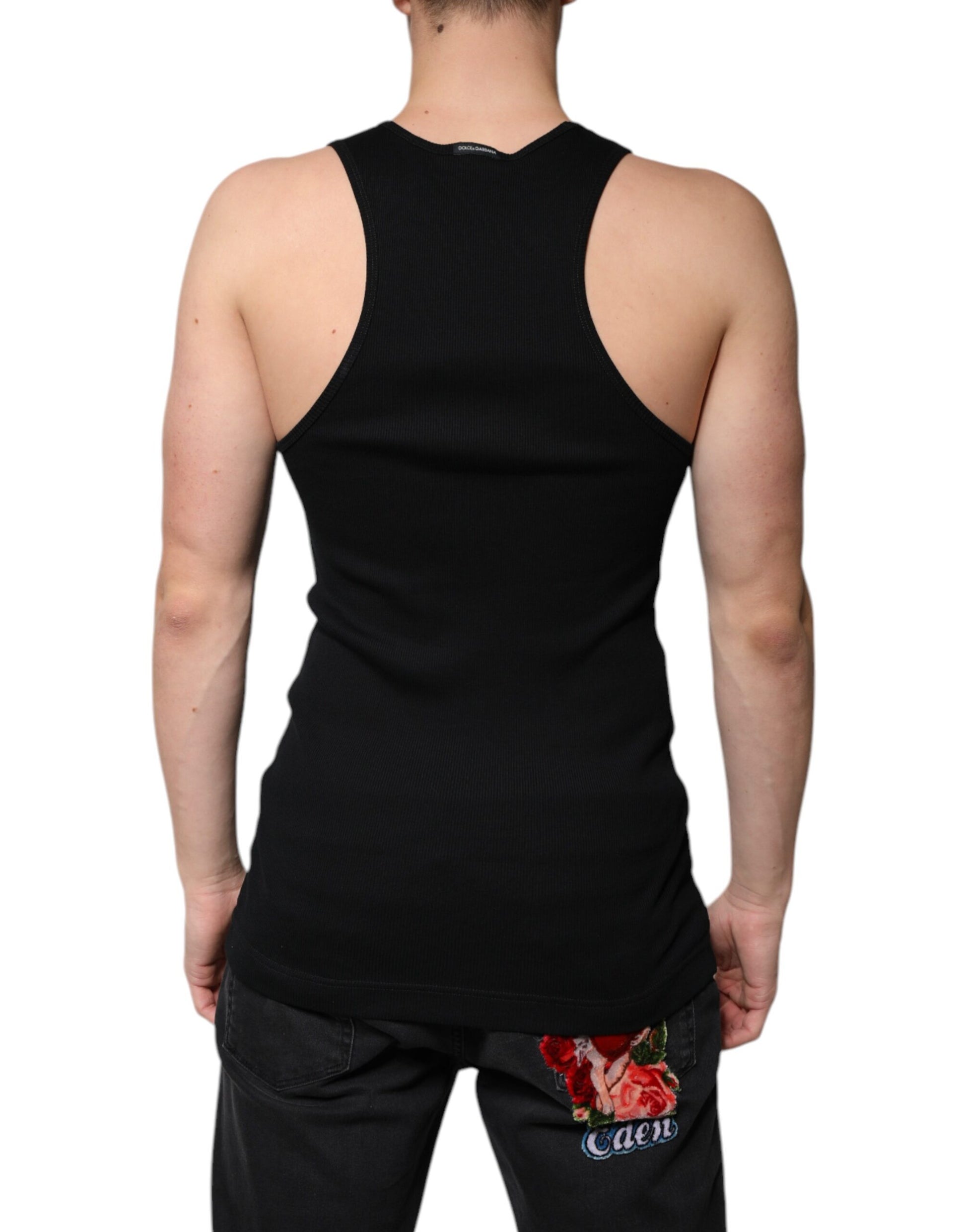 Dolce & Gabbana Black Cotton Sleeveless Round Neck Tank T-shirt Dolce & Gabbana