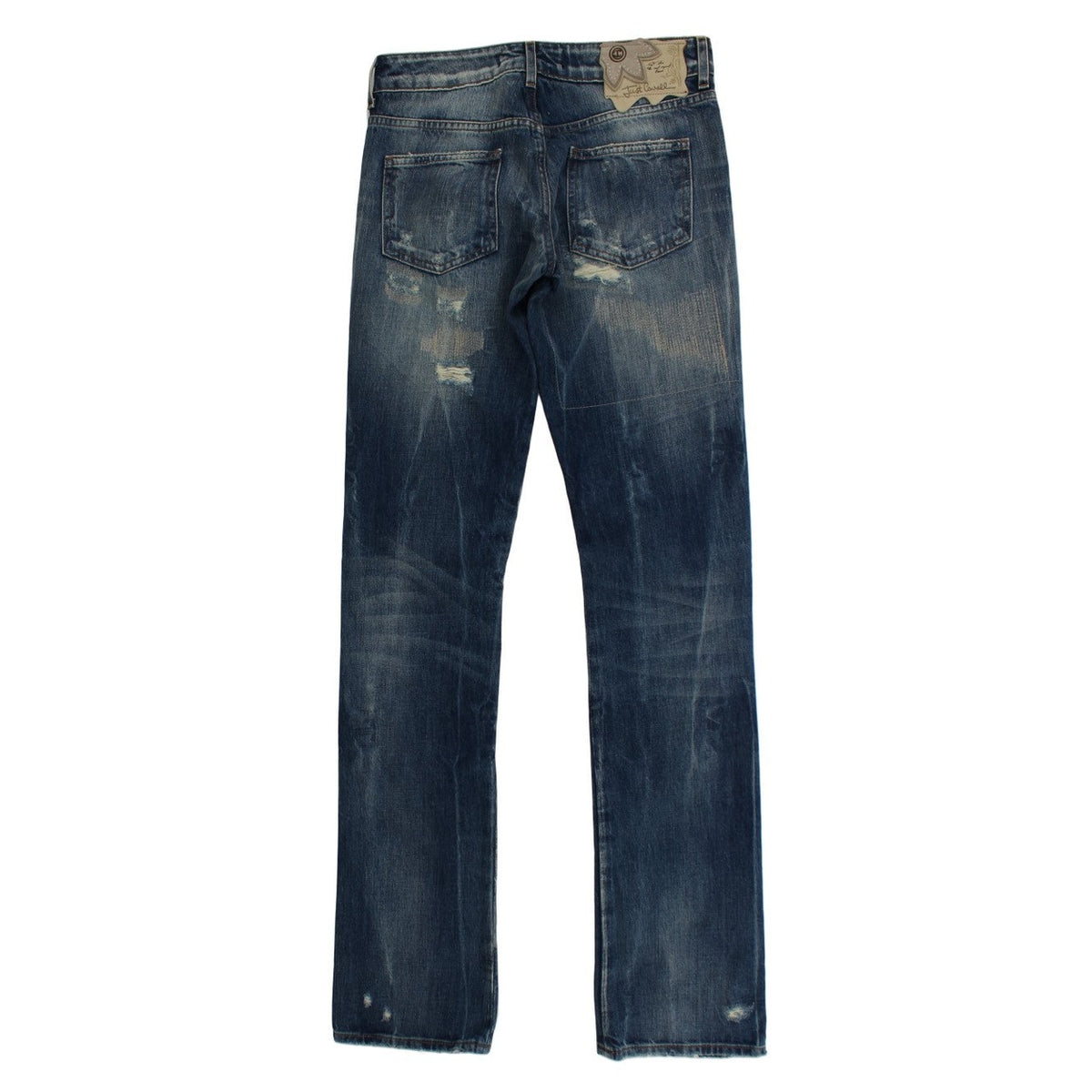 Cavalli Blue Wash Torn Cotton Straight Fit Jeans