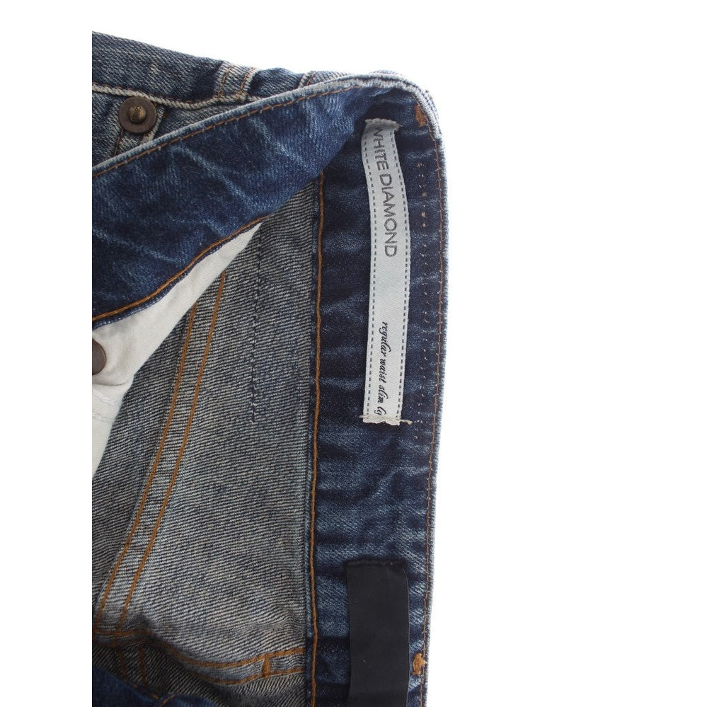 Cavalli Blue Wash Torn Cotton Straight Fit Jeans Cavalli