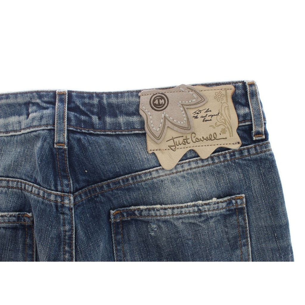 Cavalli Blue Wash Torn Cotton Straight Fit Jeans