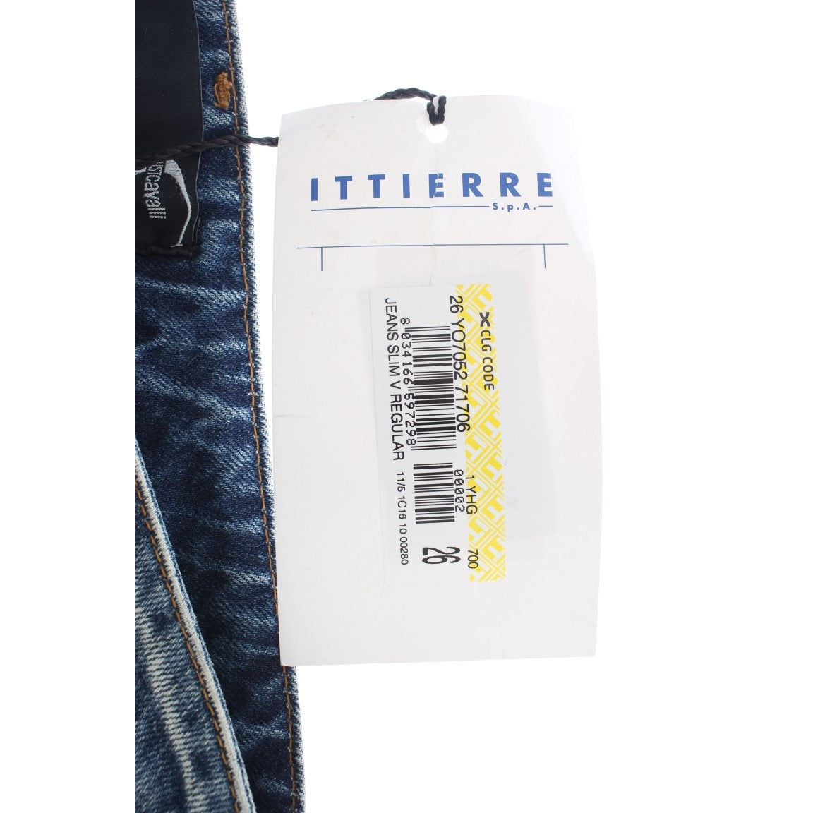 Cavalli Blue Wash Torn Cotton Straight Fit Jeans