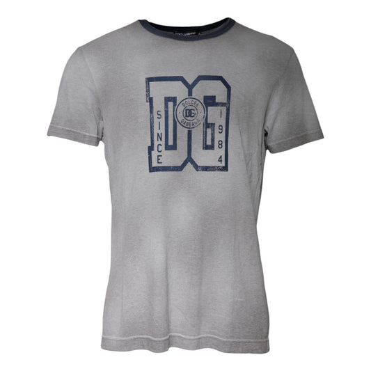 Dolce & Gabbana Gray Logo Print Cotton Crew Neck T-shirt Dolce & Gabbana