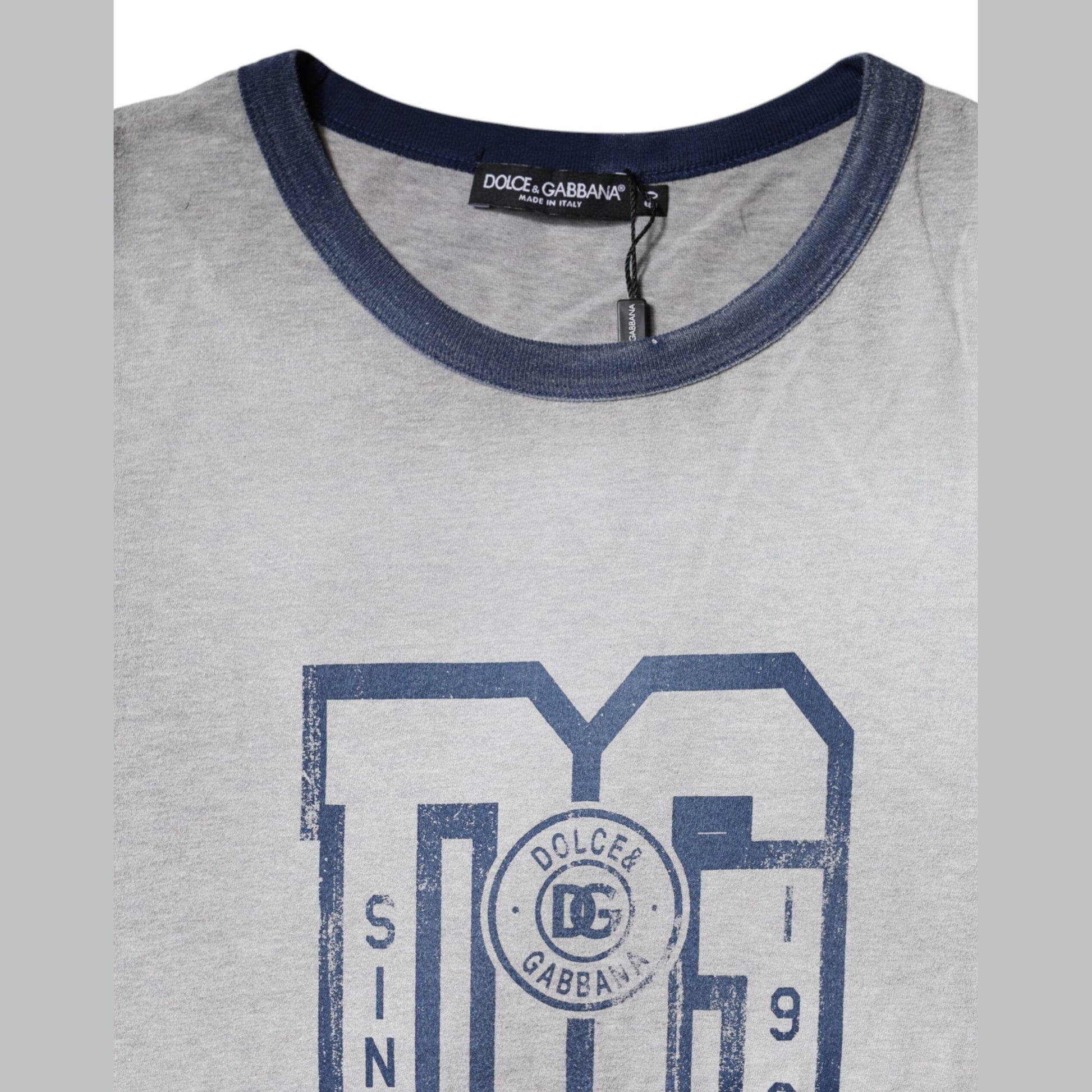 Dolce & Gabbana Gray Logo Print Cotton Crew Neck T-shirt Dolce & Gabbana