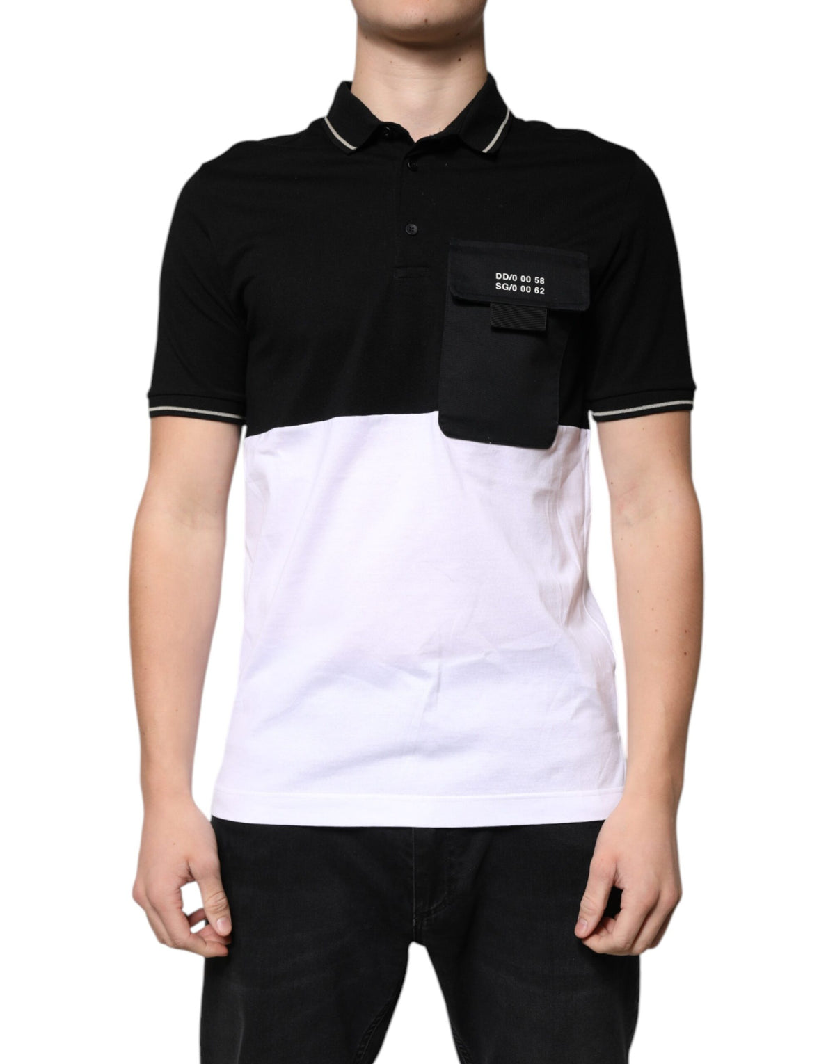 Dolce & Gabbana Black White Cotton Short Sleeves Polo T-shirt - Eljoys Fashion 