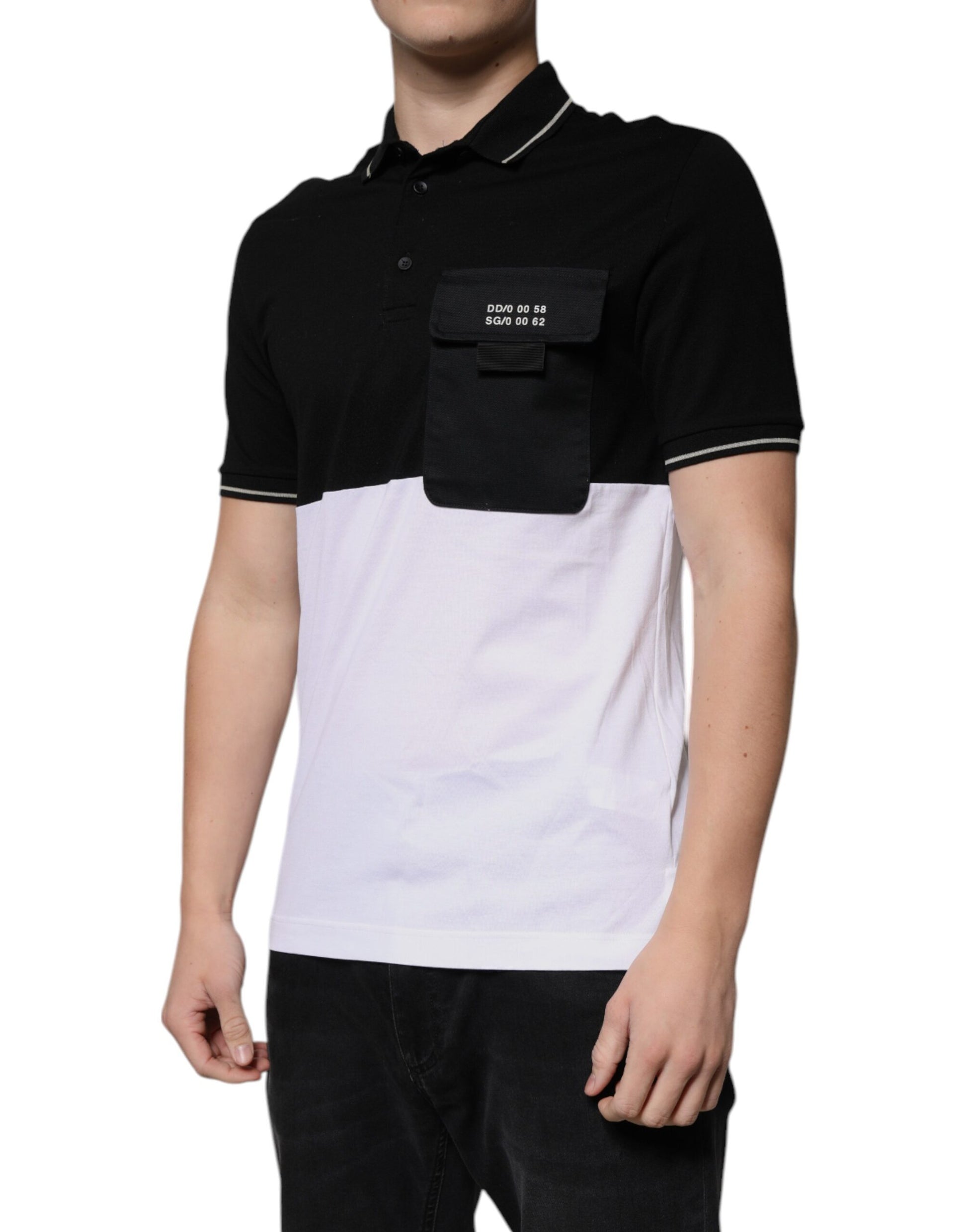Dolce & Gabbana Black White Cotton Short Sleeves Polo T-shirt Dolce & Gabbana