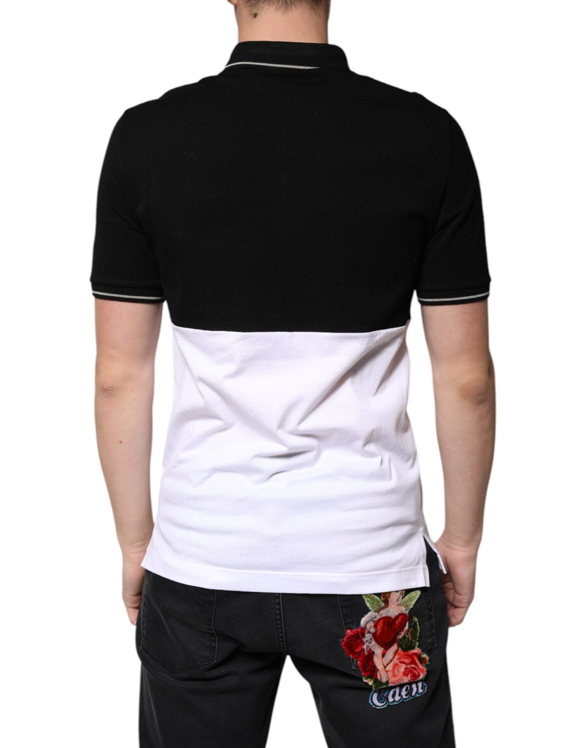 Dolce & Gabbana Black White Cotton Short Sleeves Polo T-shirt Dolce & Gabbana