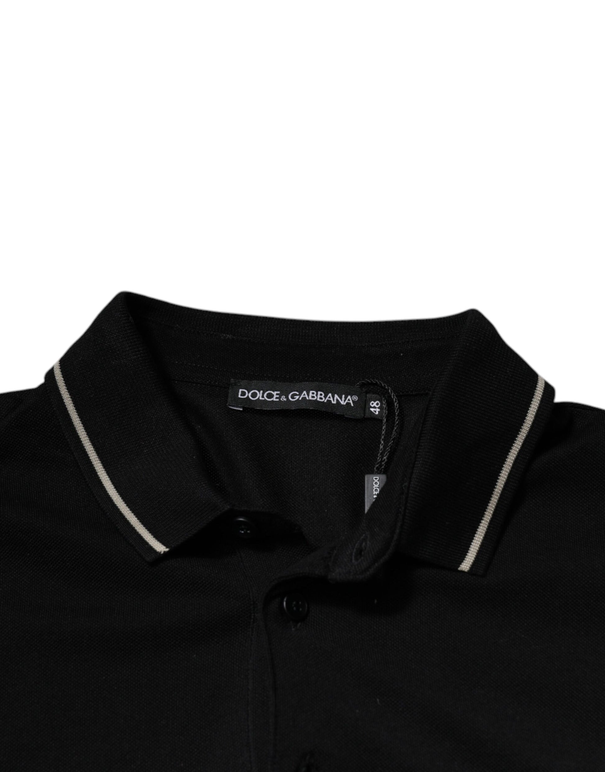 Dolce & Gabbana Black White Cotton Short Sleeves Polo T-shirt Dolce & Gabbana