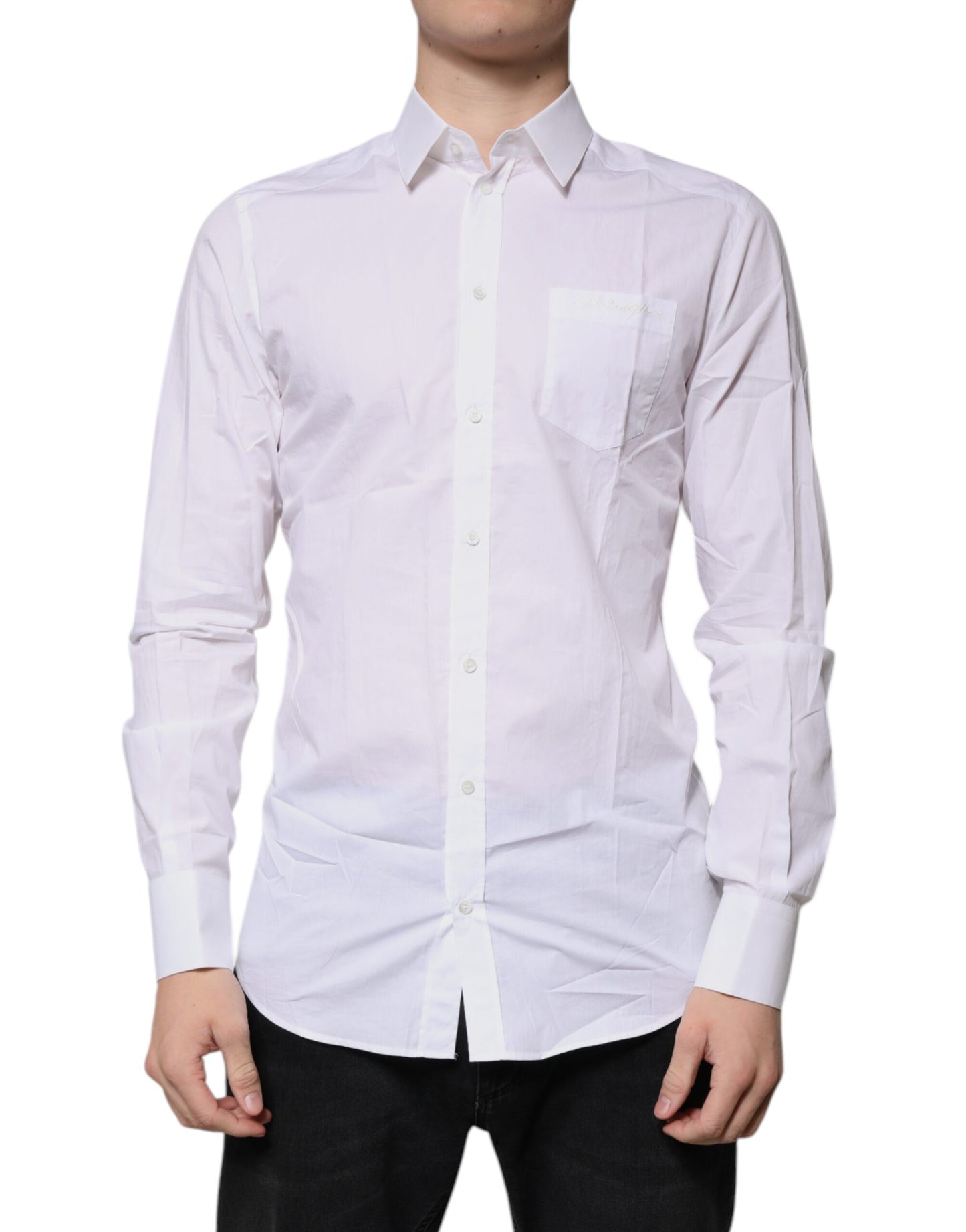 Dolce & Gabbana White Cotton Long Sleeves GOLD Dress Shirt Dolce & Gabbana