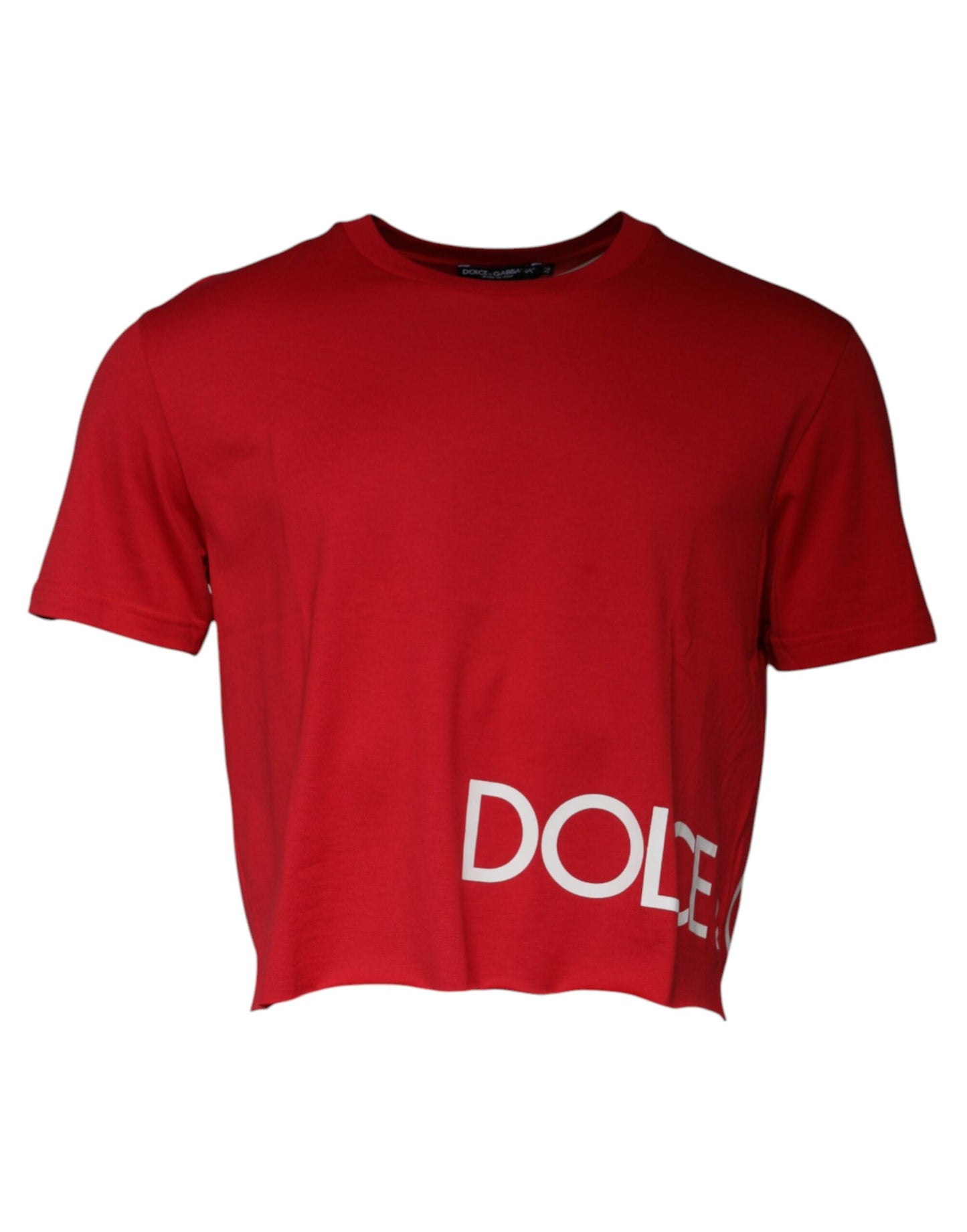 Dolce & Gabbana Red Logo Print Cropped Crew Neck T-shirt Dolce & Gabbana