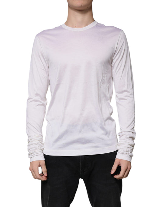 Dolce & Gabbana White Silk Crew Neck Men Pullover Sweater Dolce & Gabbana