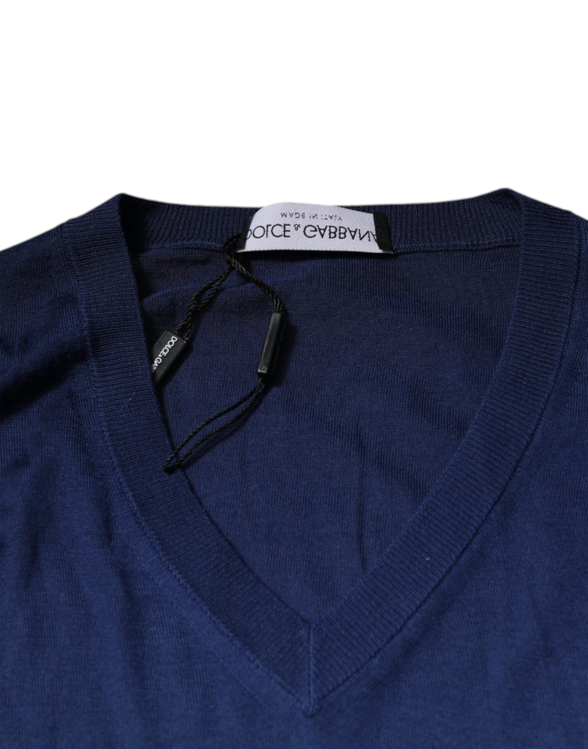 Dolce & Gabbana Navy Blue Cashmere V-neck Pullover Sweater Dolce & Gabbana