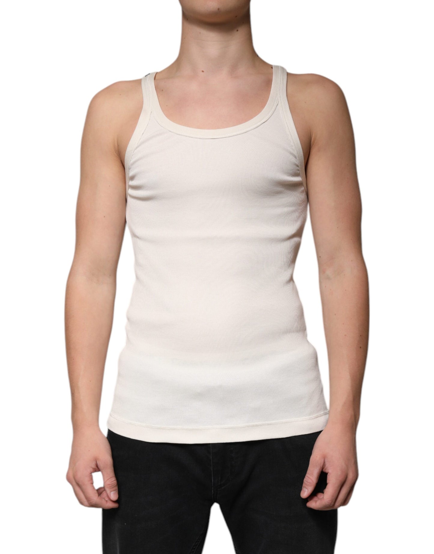 Dolce & Gabbana Off White Cotton Sleeveless Round Neck Tank T-shirt Dolce & Gabbana