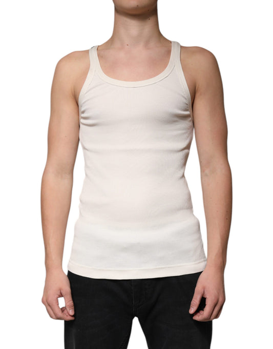 Dolce & Gabbana Off White Cotton Sleeveless Round Neck Tank T-shirt Dolce & Gabbana