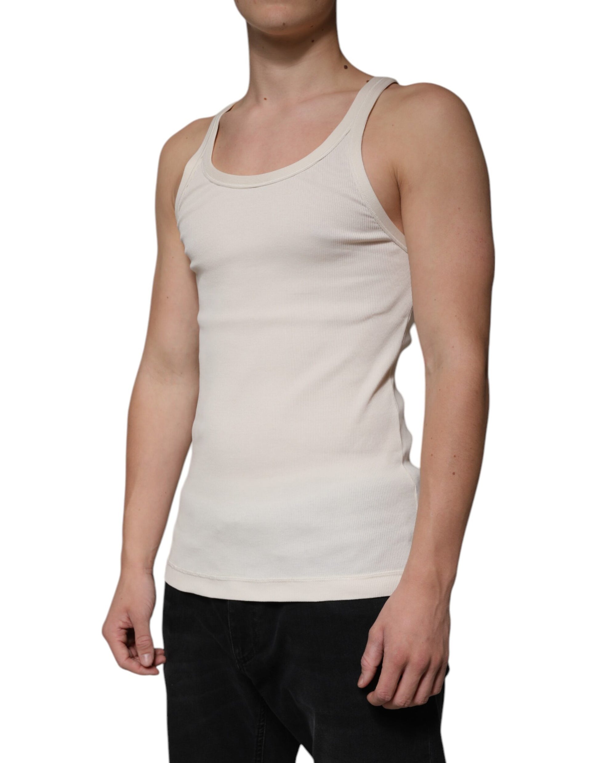 Dolce & Gabbana Off White Cotton Sleeveless Round Neck Tank T-shirt Dolce & Gabbana
