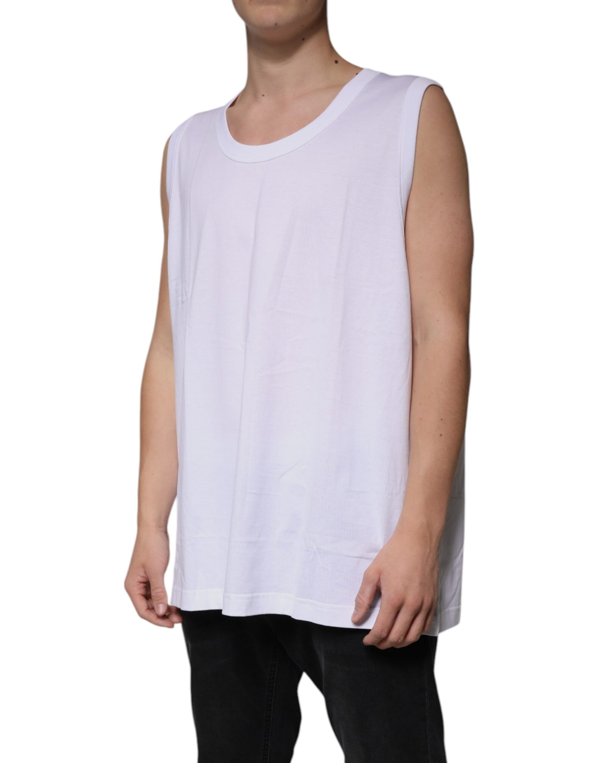 Dolce & Gabbana White Cotton Sleeveless Round Neck Tank T-shirt Dolce & Gabbana