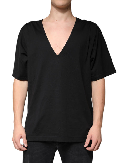 Dolce & Gabbana Black Cotton V-neck Short Sleeves T-shirt Dolce & Gabbana