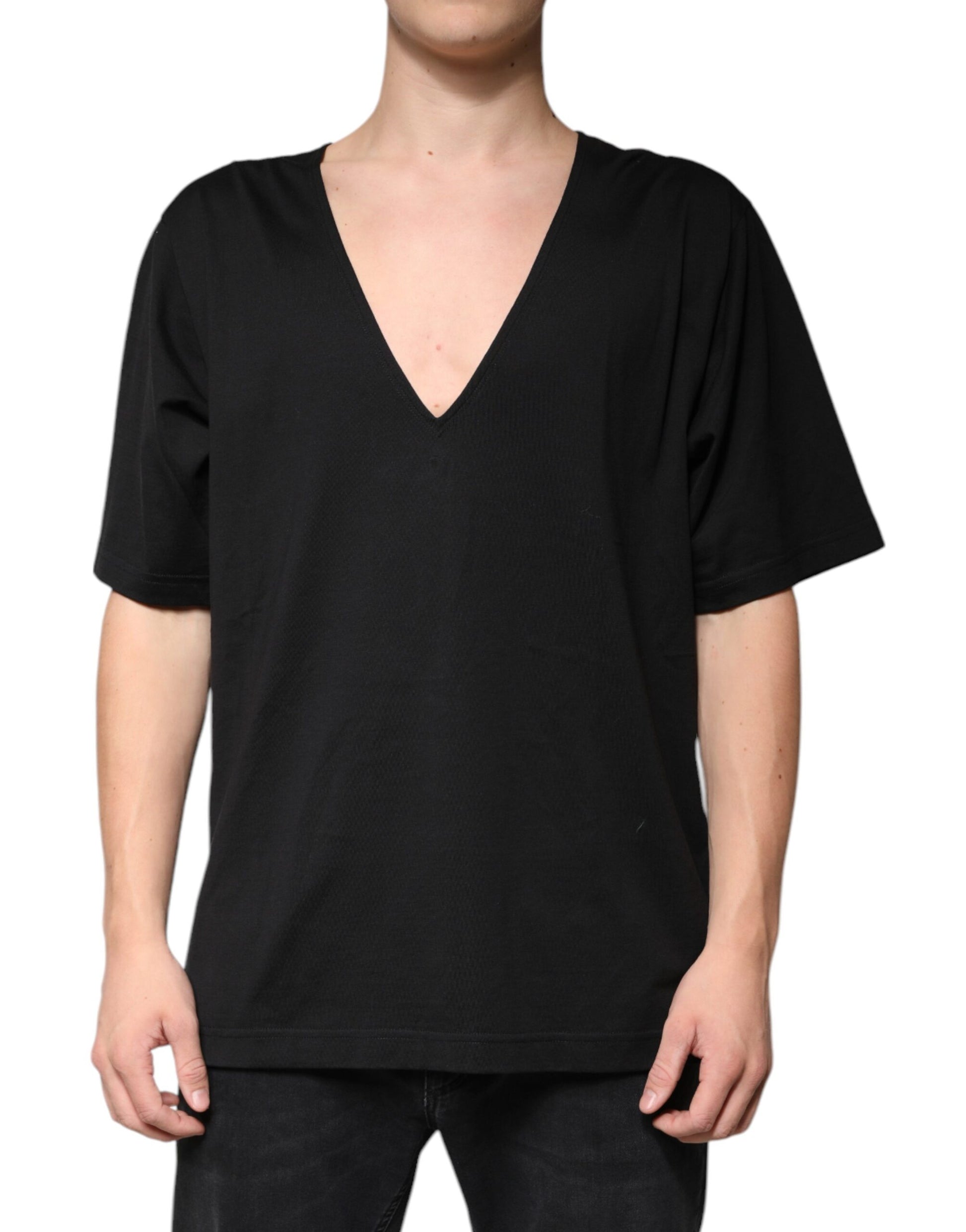 Dolce & Gabbana Black Cotton V-neck Short Sleeves T-shirt Dolce & Gabbana