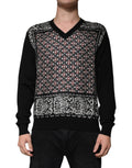 Dolce & Gabbana Black Logo Wool V-neck Pullover Sweater - Eljoys Fashion 