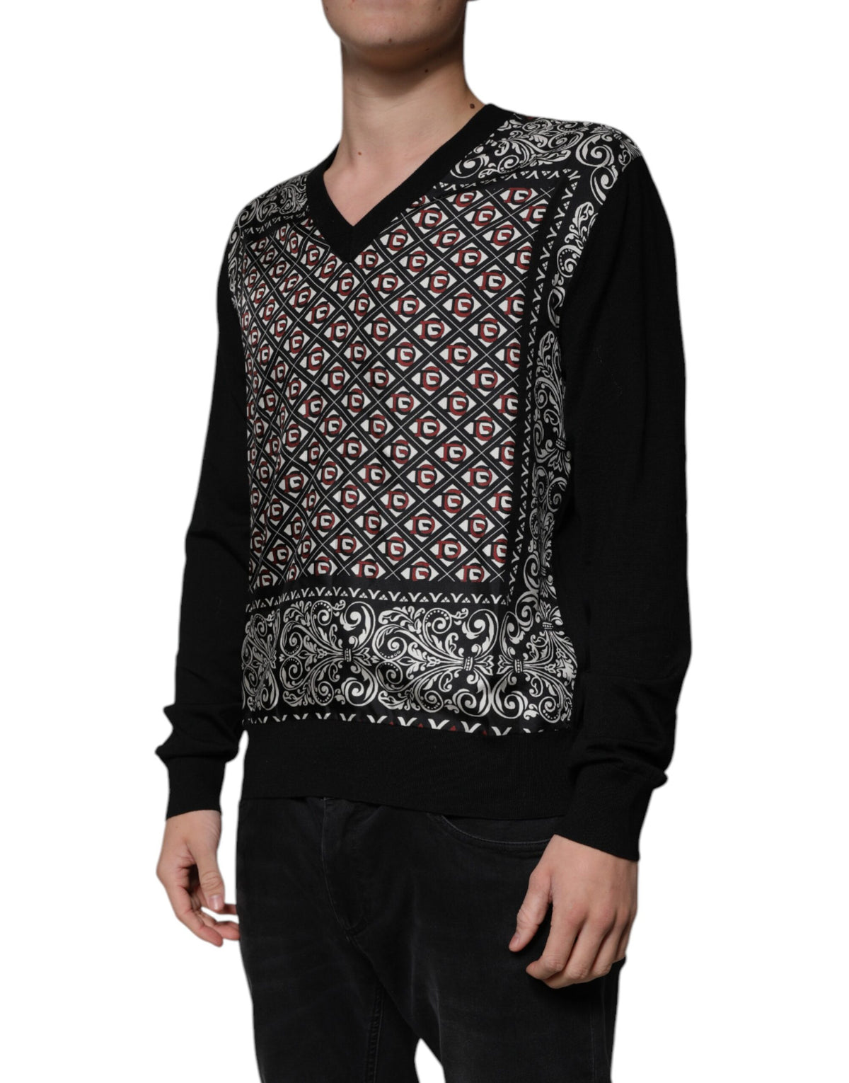 Dolce & Gabbana Black Logo Wool V-neck Pullover Sweater - Eljoys Fashion 