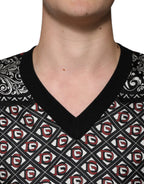 Dolce & Gabbana Black Logo Wool V-neck Pullover Sweater - Eljoys Fashion 