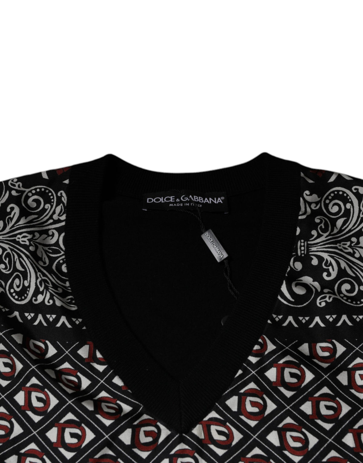 Dolce & Gabbana Black Logo Wool V-neck Pullover Sweater - Eljoys Fashion 