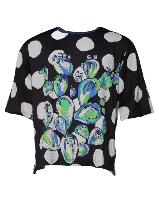 Dolce & Gabbana Black White Printed Cotton Crew Neck T-shirt Dolce & Gabbana