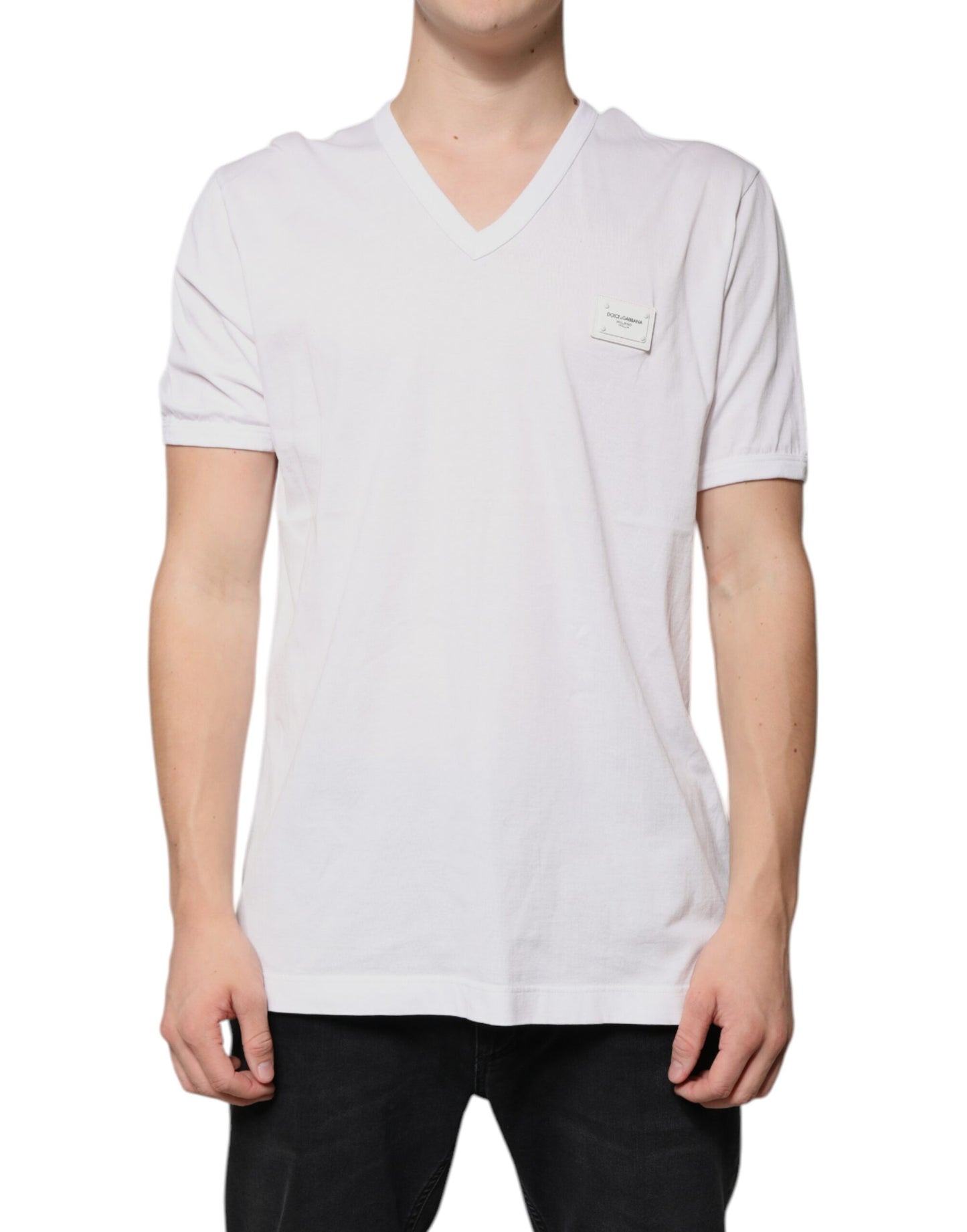 Dolce & Gabbana White Logo V-neck Short Sleeve T-shirt Dolce & Gabbana