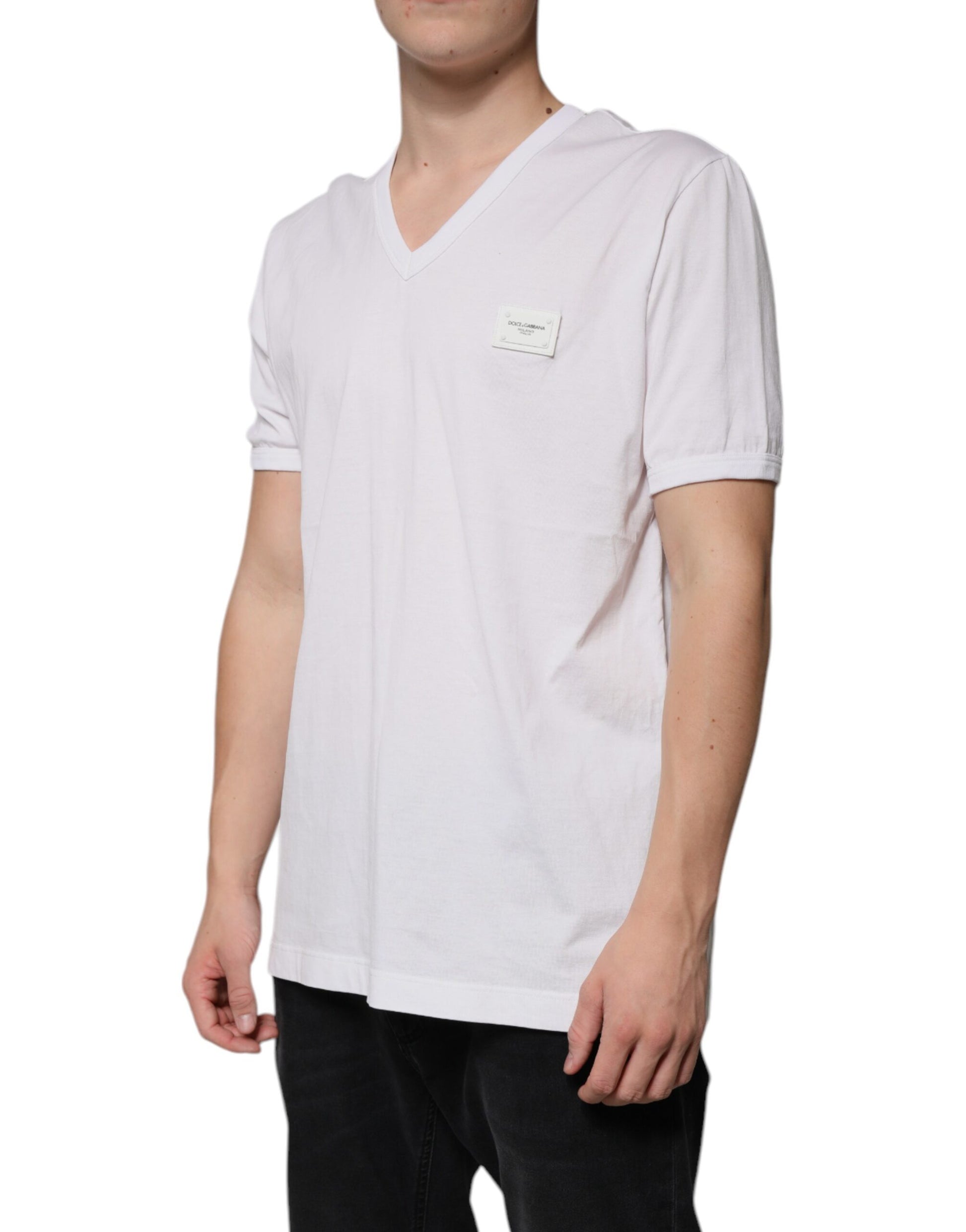 Dolce & Gabbana White Logo V-neck Short Sleeve T-shirt Dolce & Gabbana