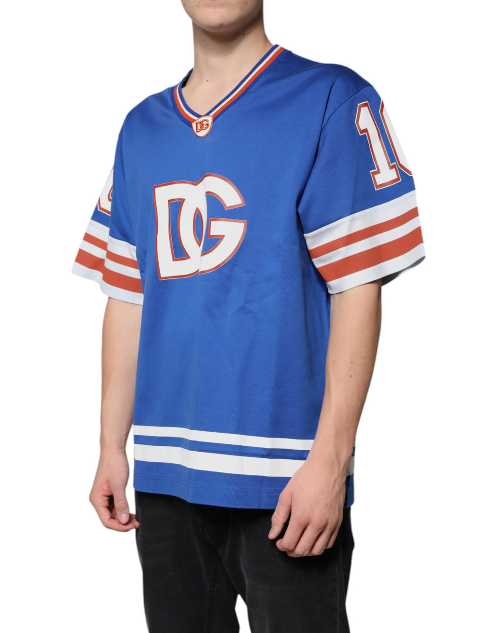 Dolce & Gabbana Blue Logo V-neck Short Sleeve T-shirt - Eljoys Fashion 
