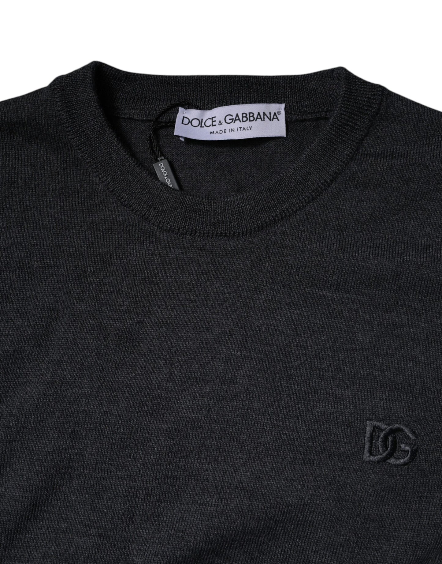 Dolce & Gabbana Dark Gray DG Logo Crew Neck Pullover Sweater Dolce & Gabbana