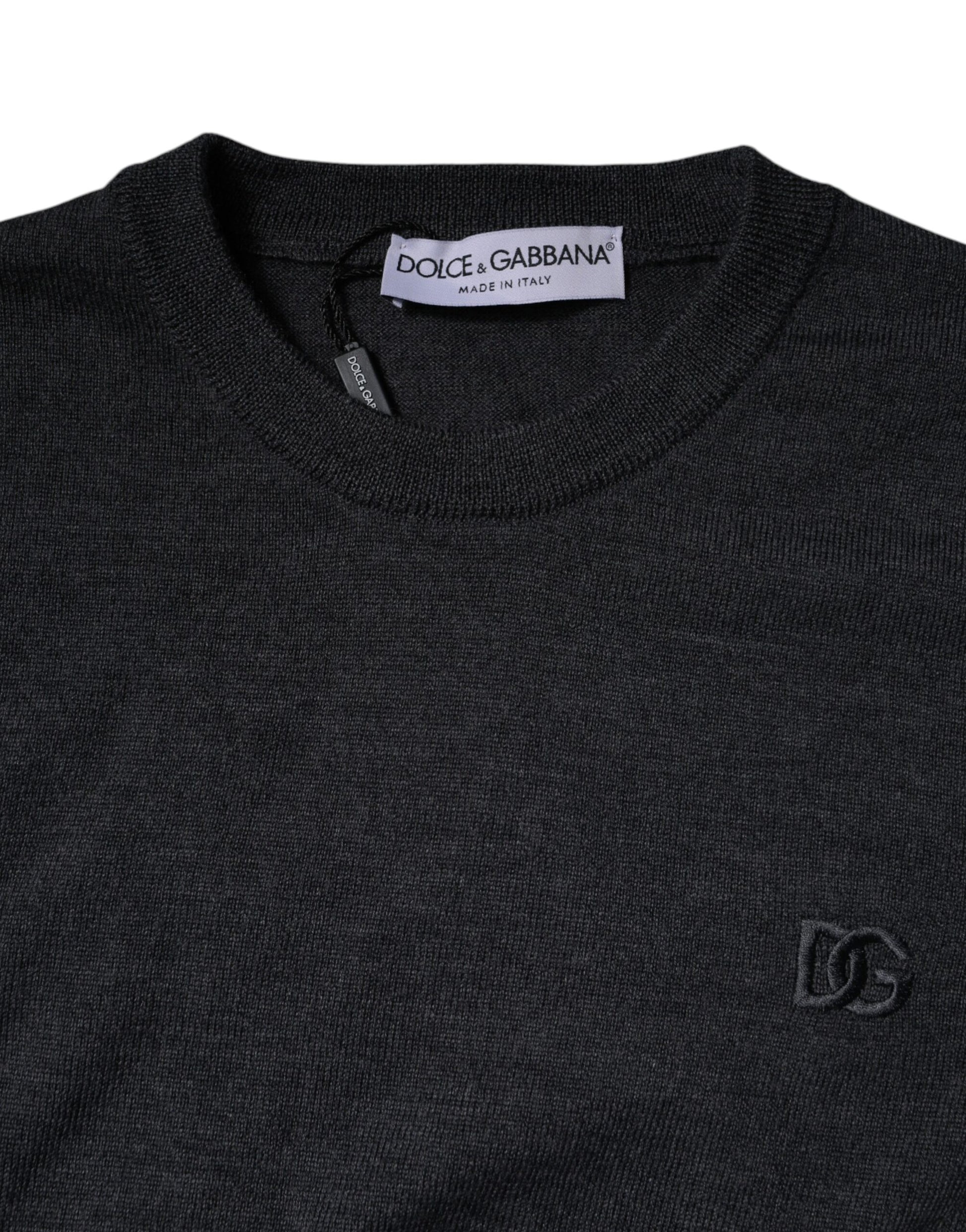 Dolce & Gabbana Dark Gray DG Logo Crew Neck Pullover Sweater Dolce & Gabbana