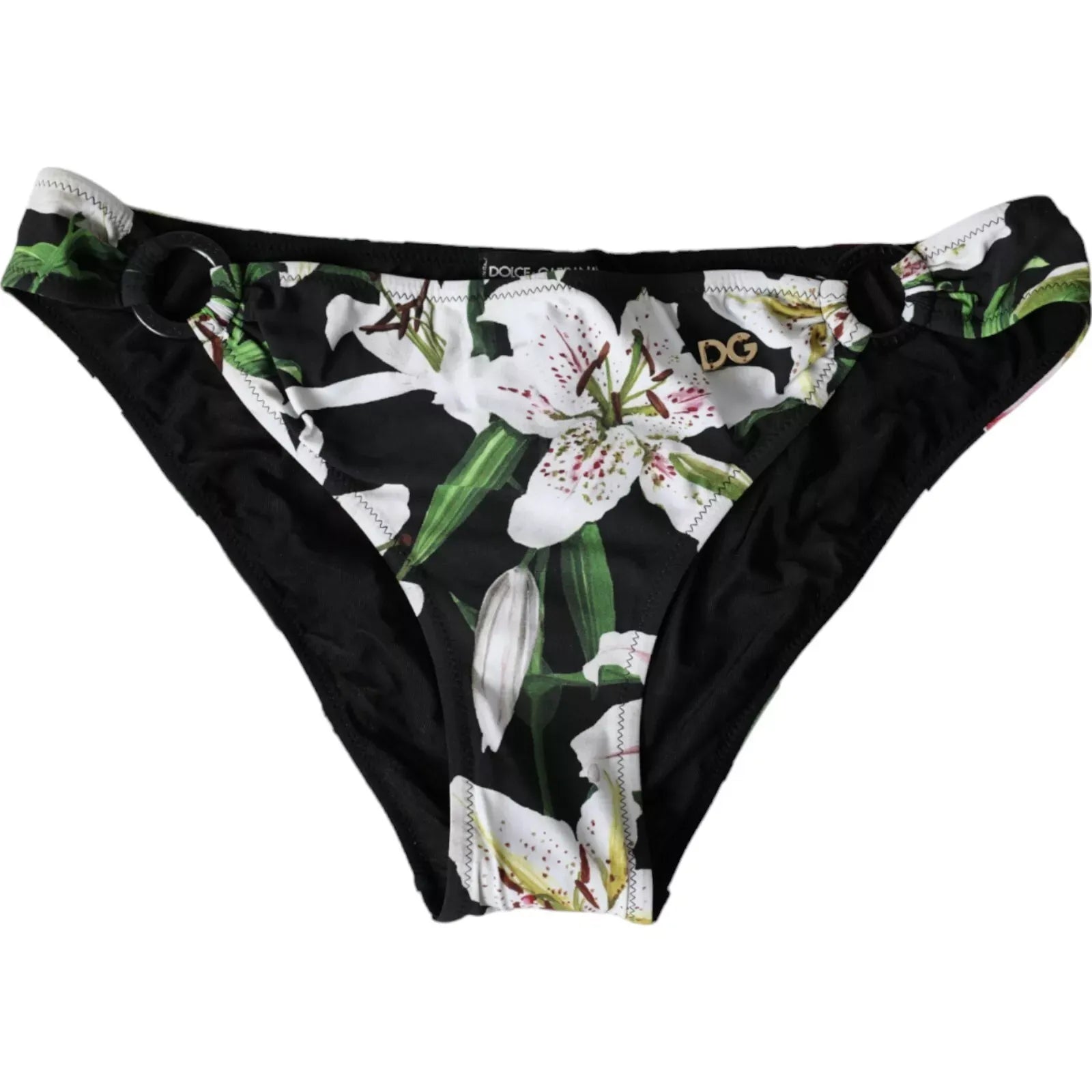 Dolce & Gabbana Black Lily Print Swimwear Bottom Beachwear Bikini Dolce & Gabbana