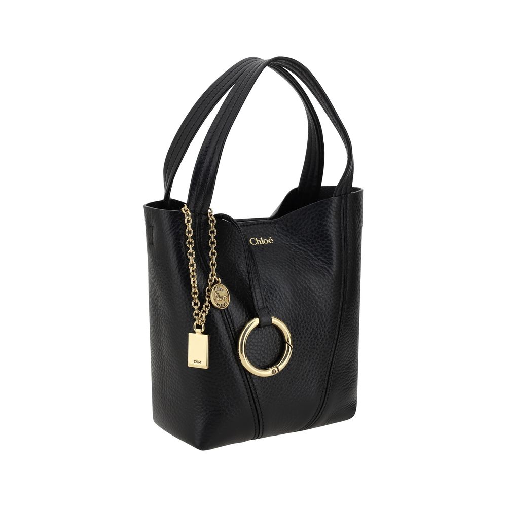Chloé black calf leather Bos Taurus shoulder bag with silver hardware and structured design.