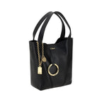 Chloé black calf leather Bos Taurus shoulder bag with silver hardware and structured design.