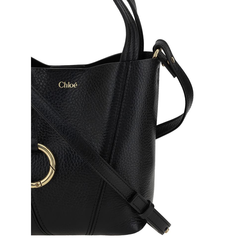 Chloé Bos Taurus shoulder bag made of black calf leather with silver hardware and structured design.