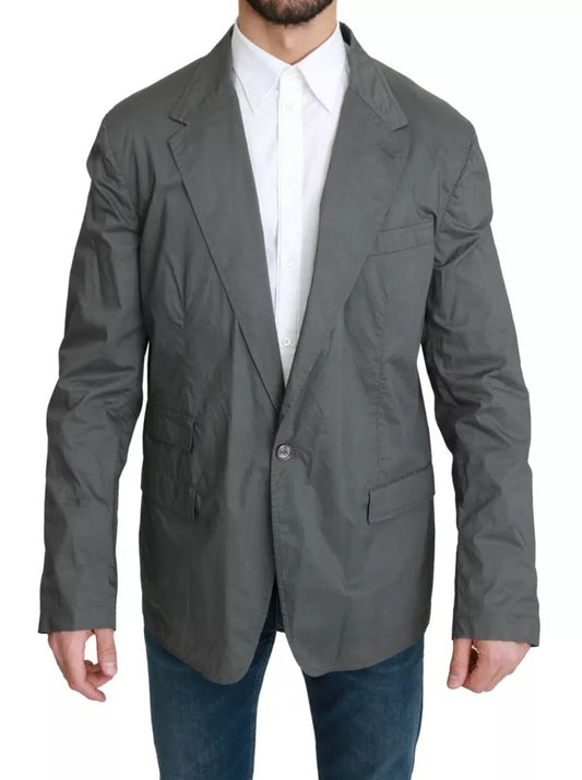 Dolce & Gabbana Gray Cotton Single Breasted Formal Blazer Dolce & Gabbana