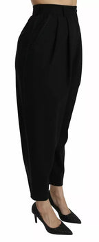 Dolce & Gabbana Black Wool High Waist Pleat Front Cropped Pants - Eljoys Fashion 