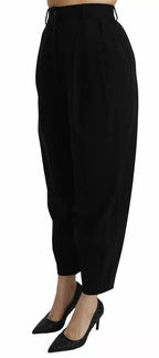 Dolce & Gabbana Black Wool High Waist Pleat Front Cropped Pants - Eljoys Fashion 