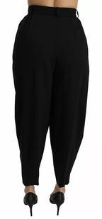 Dolce & Gabbana Black Wool High Waist Pleat Front Cropped Pants - Eljoys Fashion 