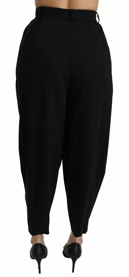 Dolce & Gabbana Black Wool High Waist Pleat Front Cropped Pants - Eljoys Fashion 