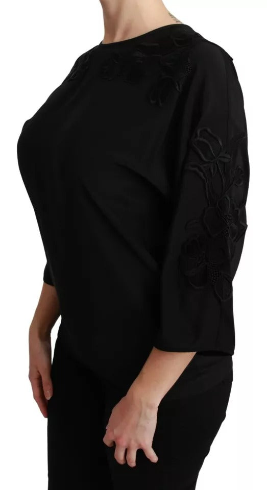 Dolce & Gabbana Black Floral Embroidered Blouse Silk Top Dolce & Gabbana