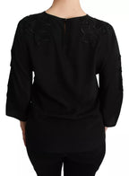 Dolce & Gabbana Black Floral Embroidered Blouse Silk Top - Eljoys Fashion 