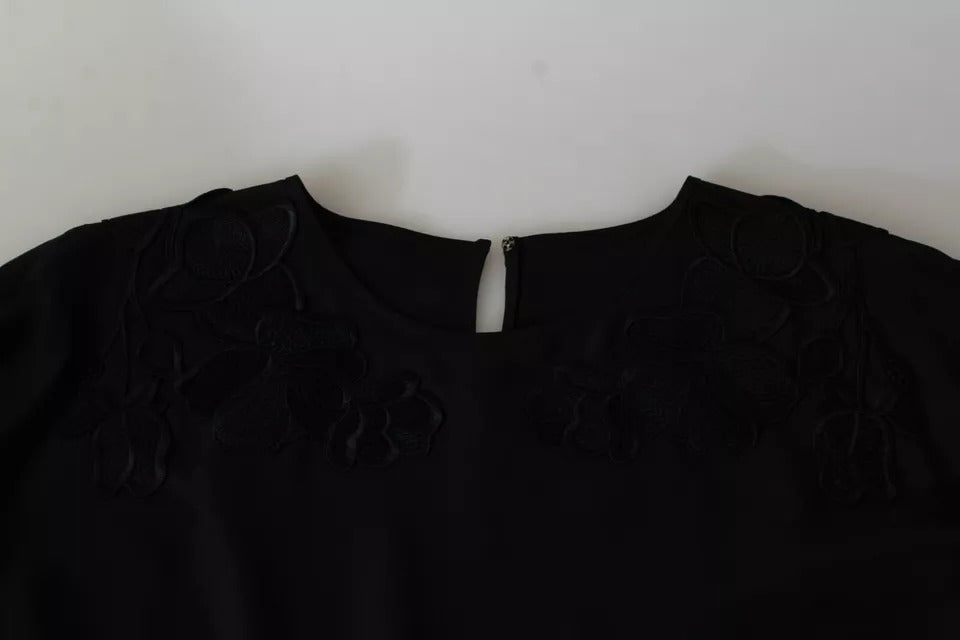 Dolce & Gabbana Black Floral Embroidered Blouse Silk Top Dolce & Gabbana