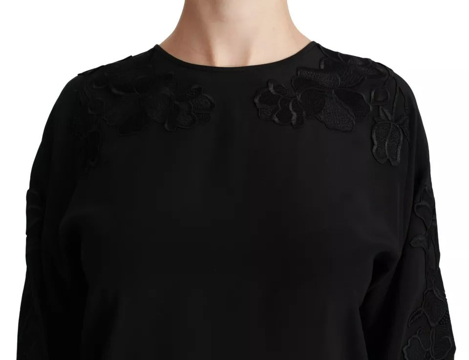 Dolce & Gabbana Black Floral Embroidered Blouse Silk Top Dolce & Gabbana