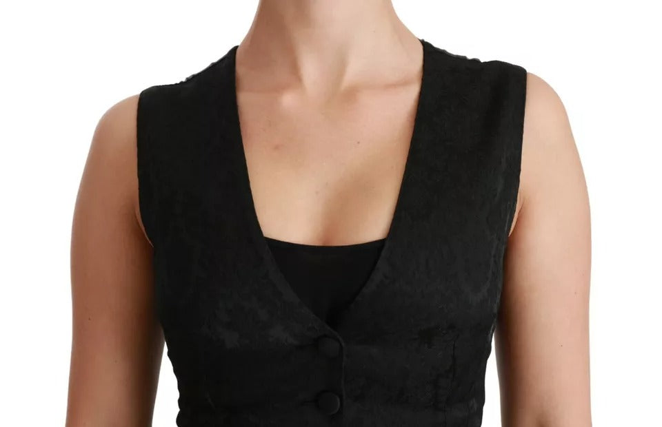 Dolce & Gabbana Black Lace Waistcoat Slim Vest Silk Top - Eljoys Fashion 