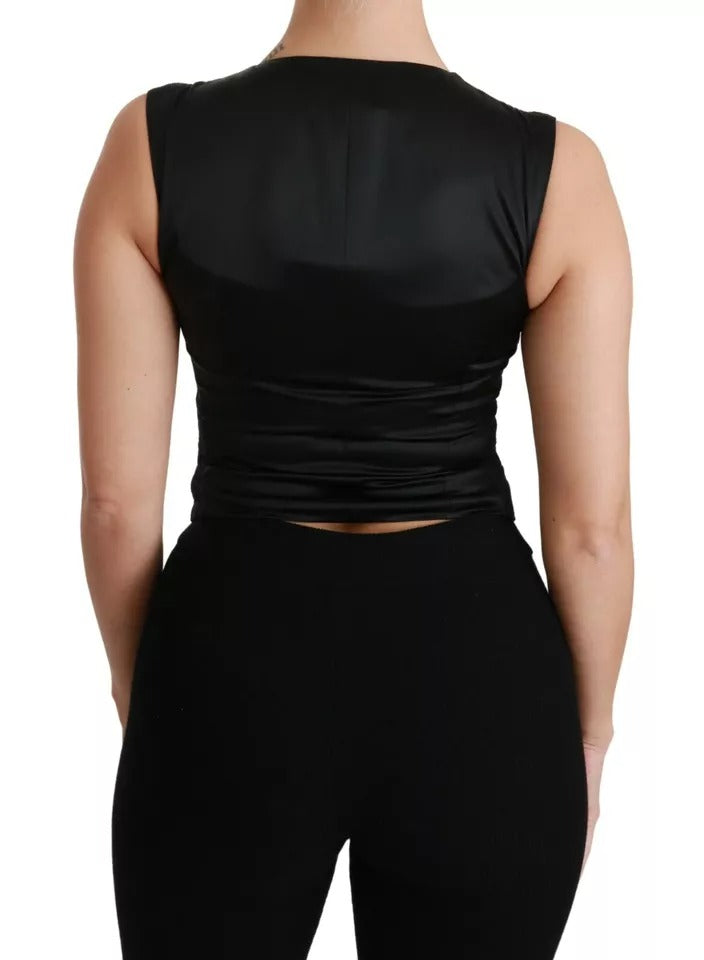 Dolce & Gabbana Black Lace Waistcoat Slim Vest Silk Top - Eljoys Fashion 