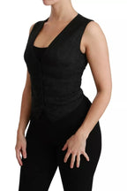 Dolce & Gabbana Black Lace Waistcoat Slim Vest Silk Top - Eljoys Fashion 