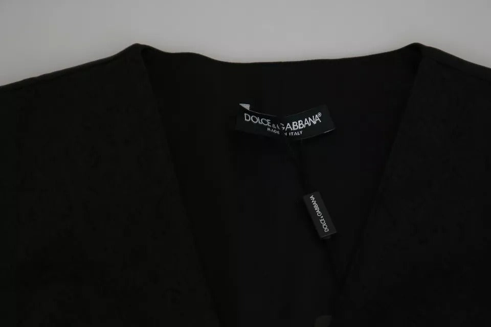 Dolce & Gabbana Black Lace Waistcoat Slim Vest Silk Top - Eljoys Fashion 